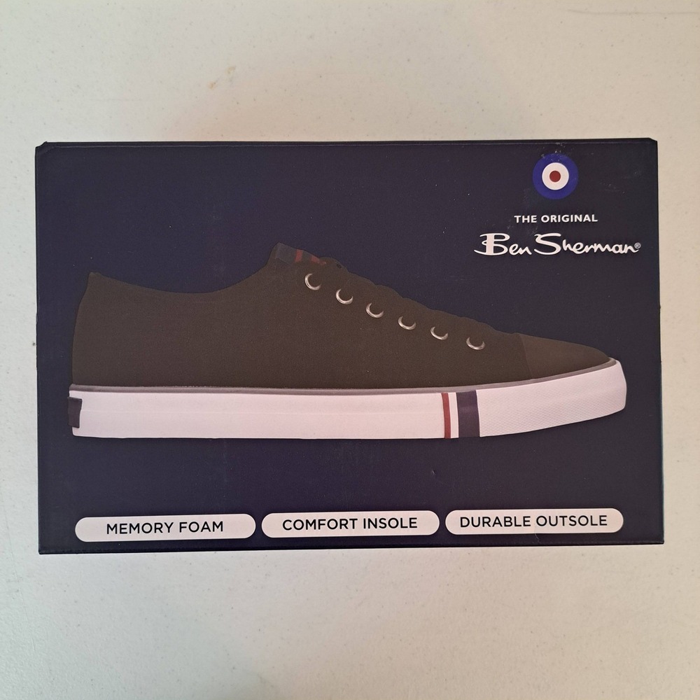 Ben Sherman Canvas Sneakers Black White 10.5 Memory Foam Plaid 1175-588-B30 - Picture 3 of 11
